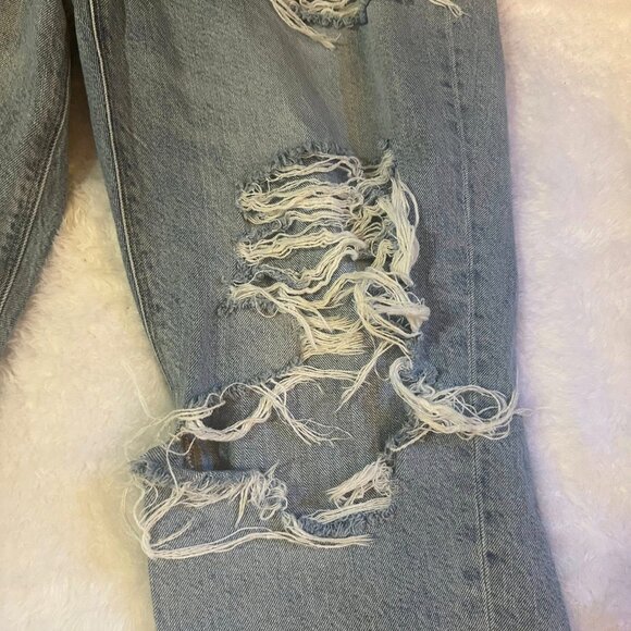 American Eagle Jeans Womens 12 Blue Mom Jeans Distressed Destroyed High Rise Y2K - Picture 10 of 13